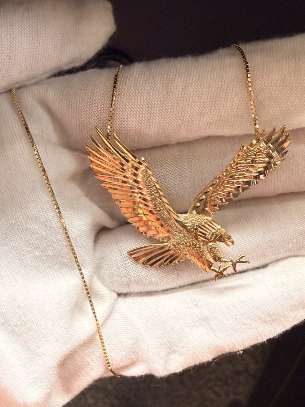 14K Yellow Gold Eagle Pendant with Yellow Gold 0.8mm Box Chain - 22 inch